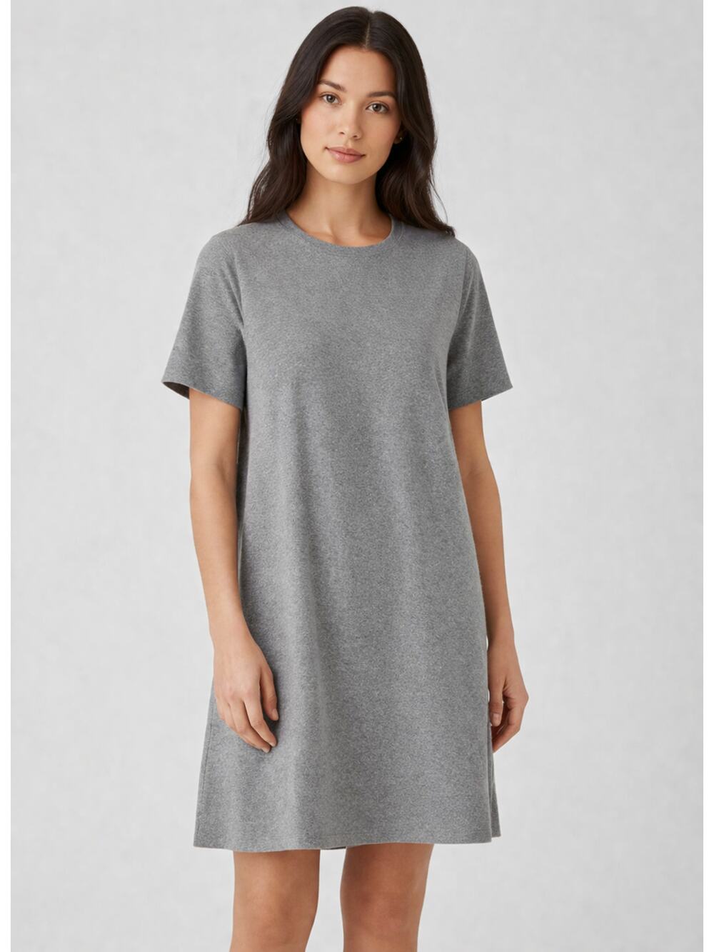 NEW Eileen Fisher Heathered Organic Cotton Crew Neck T-Shirt Dress Gray Small